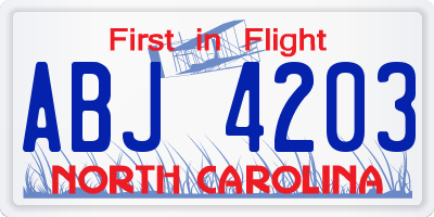 NC license plate ABJ4203