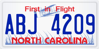 NC license plate ABJ4209
