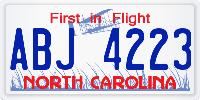 NC license plate ABJ4223