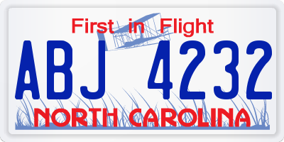 NC license plate ABJ4232