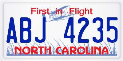 NC license plate ABJ4235
