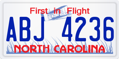 NC license plate ABJ4236