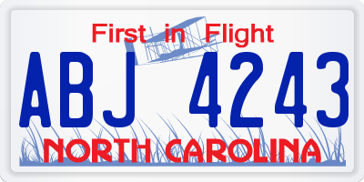 NC license plate ABJ4243