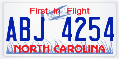 NC license plate ABJ4254