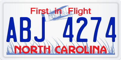 NC license plate ABJ4274