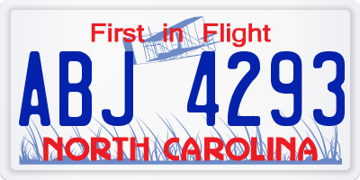 NC license plate ABJ4293