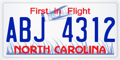 NC license plate ABJ4312