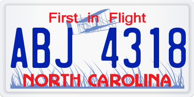 NC license plate ABJ4318