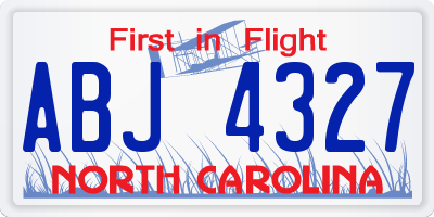 NC license plate ABJ4327