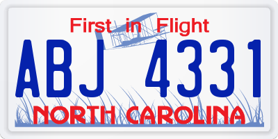 NC license plate ABJ4331