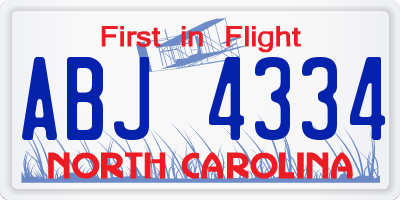 NC license plate ABJ4334