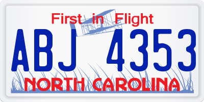 NC license plate ABJ4353