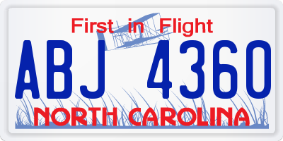 NC license plate ABJ4360