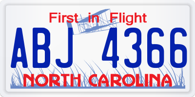 NC license plate ABJ4366