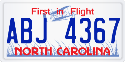 NC license plate ABJ4367