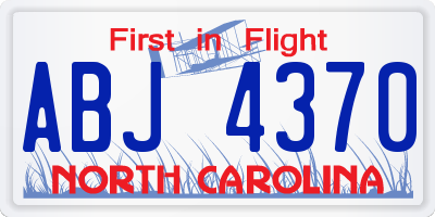 NC license plate ABJ4370