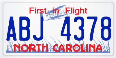 NC license plate ABJ4378