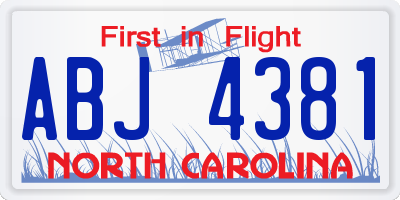 NC license plate ABJ4381