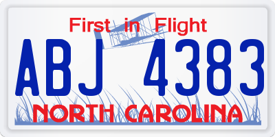 NC license plate ABJ4383