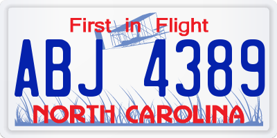NC license plate ABJ4389