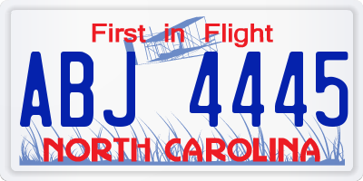 NC license plate ABJ4445