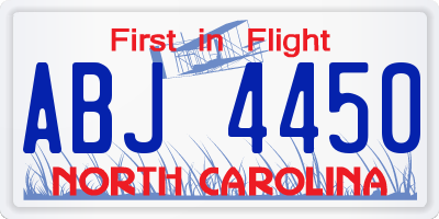 NC license plate ABJ4450