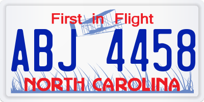 NC license plate ABJ4458