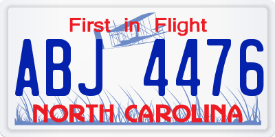 NC license plate ABJ4476