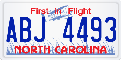NC license plate ABJ4493