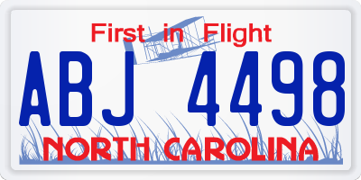NC license plate ABJ4498