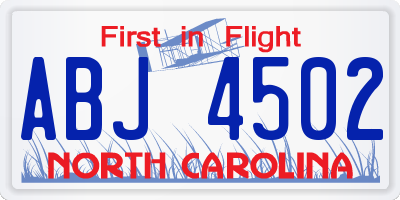 NC license plate ABJ4502