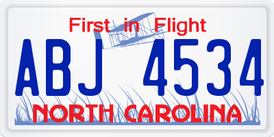 NC license plate ABJ4534