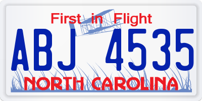 NC license plate ABJ4535
