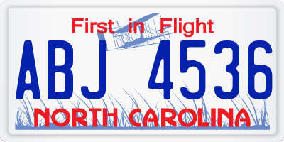 NC license plate ABJ4536