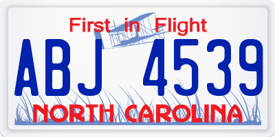 NC license plate ABJ4539