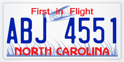 NC license plate ABJ4551