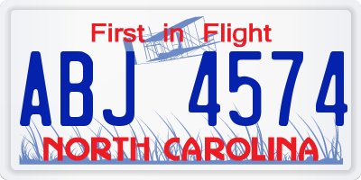 NC license plate ABJ4574
