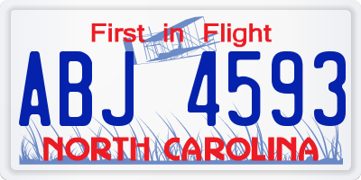 NC license plate ABJ4593