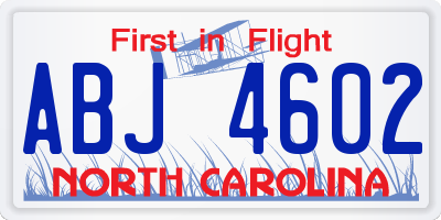 NC license plate ABJ4602