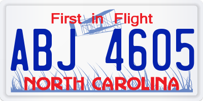 NC license plate ABJ4605