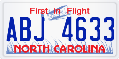 NC license plate ABJ4633