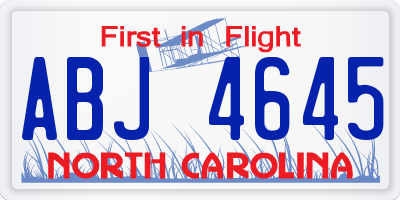 NC license plate ABJ4645