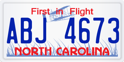 NC license plate ABJ4673