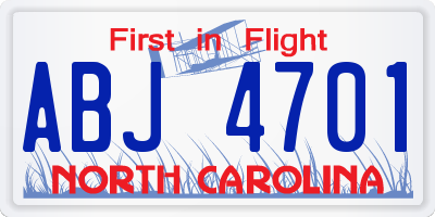 NC license plate ABJ4701