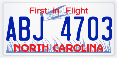 NC license plate ABJ4703