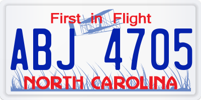NC license plate ABJ4705