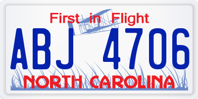 NC license plate ABJ4706