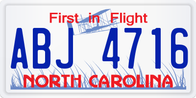 NC license plate ABJ4716