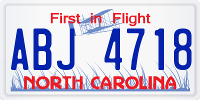 NC license plate ABJ4718