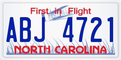 NC license plate ABJ4721